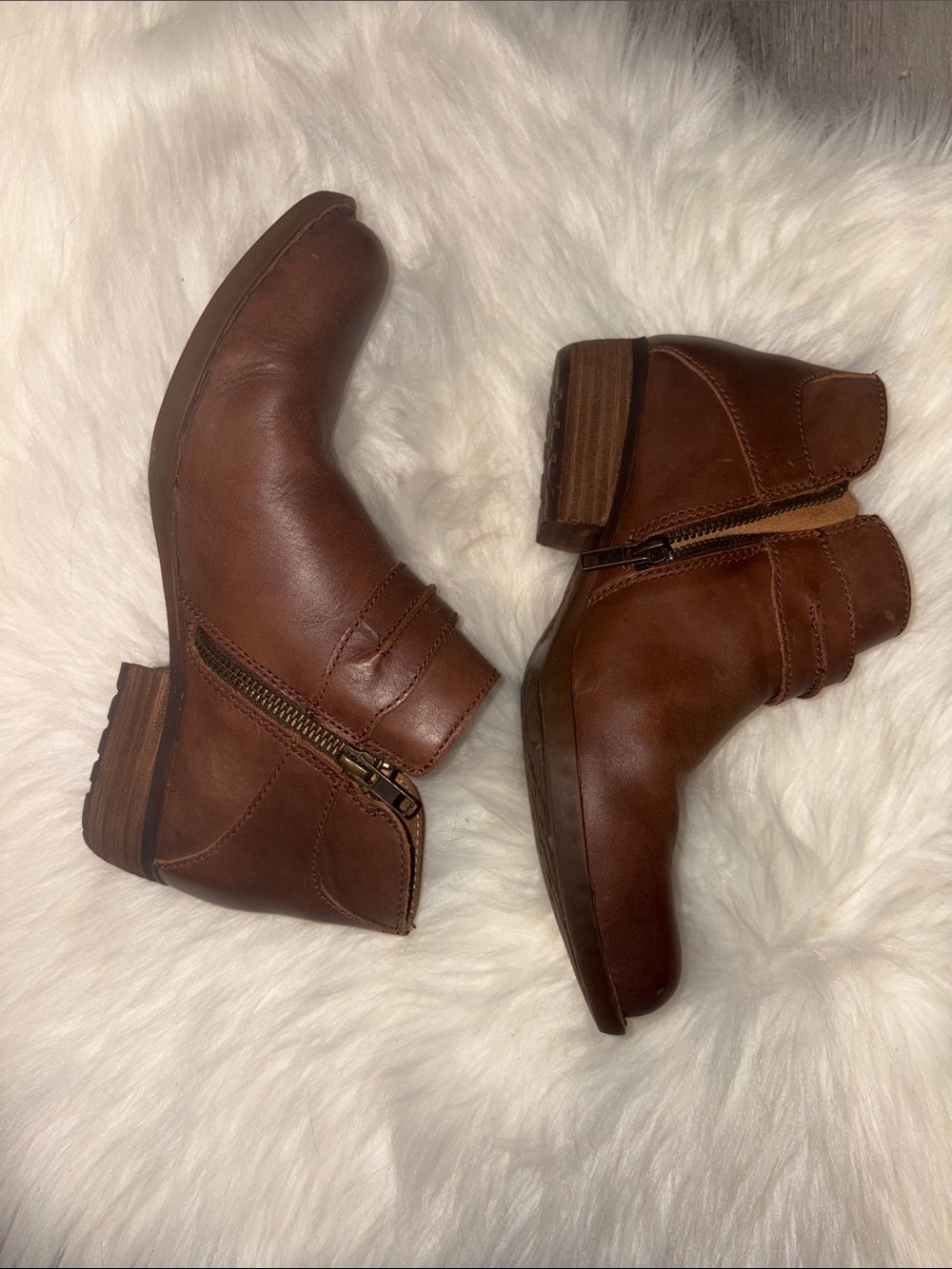 Born Brown Leather Ankle Booties with Side Buckle - Picture 2 of 5